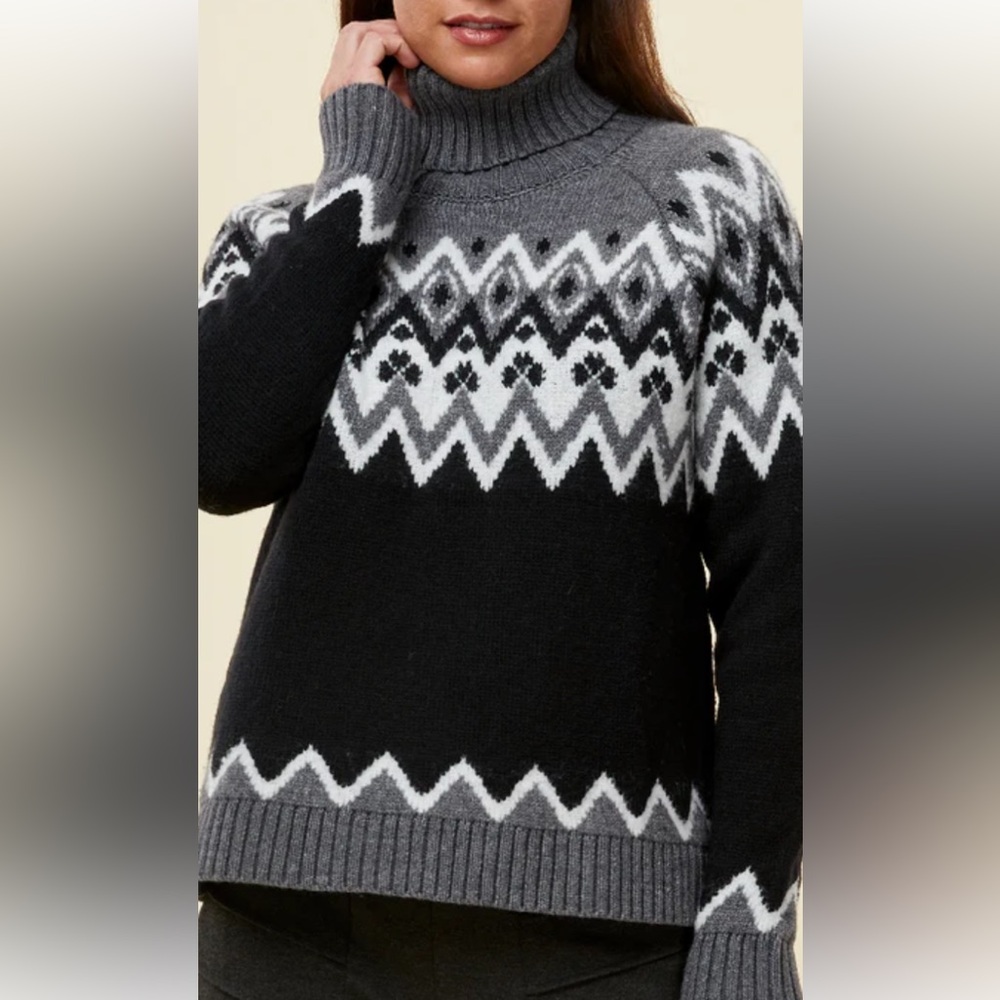 Krimson Klover Black, Gray & White Fair Isle Turtleneck Sweater